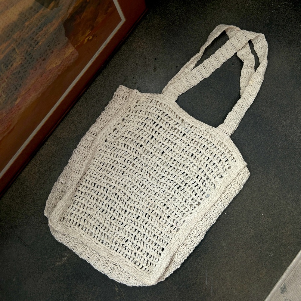 Cream Crochet Tote Bag